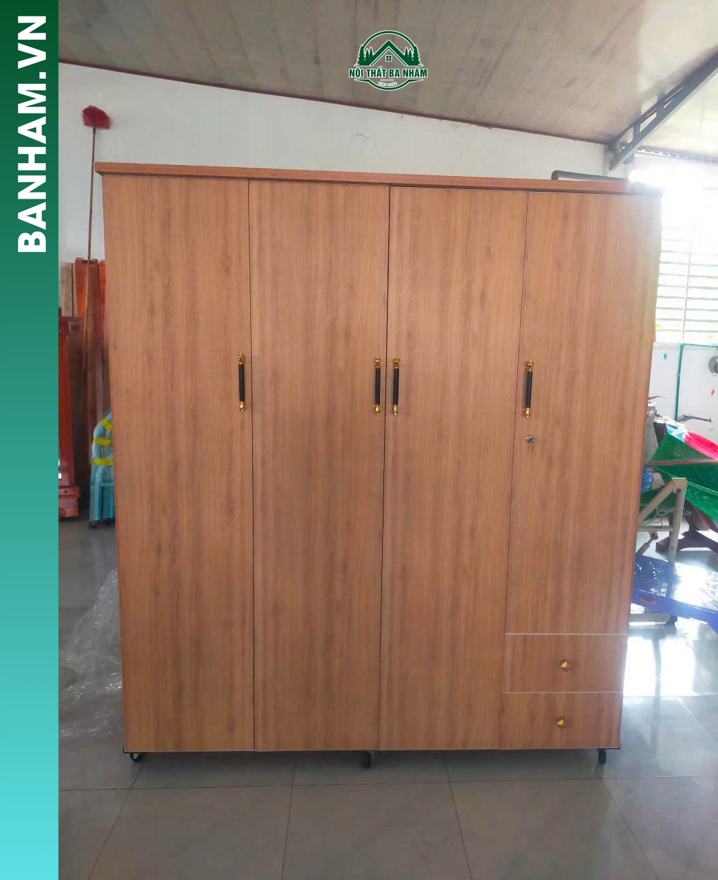 Tủ quần áo MDF vân gỗ sáng 3 cánh