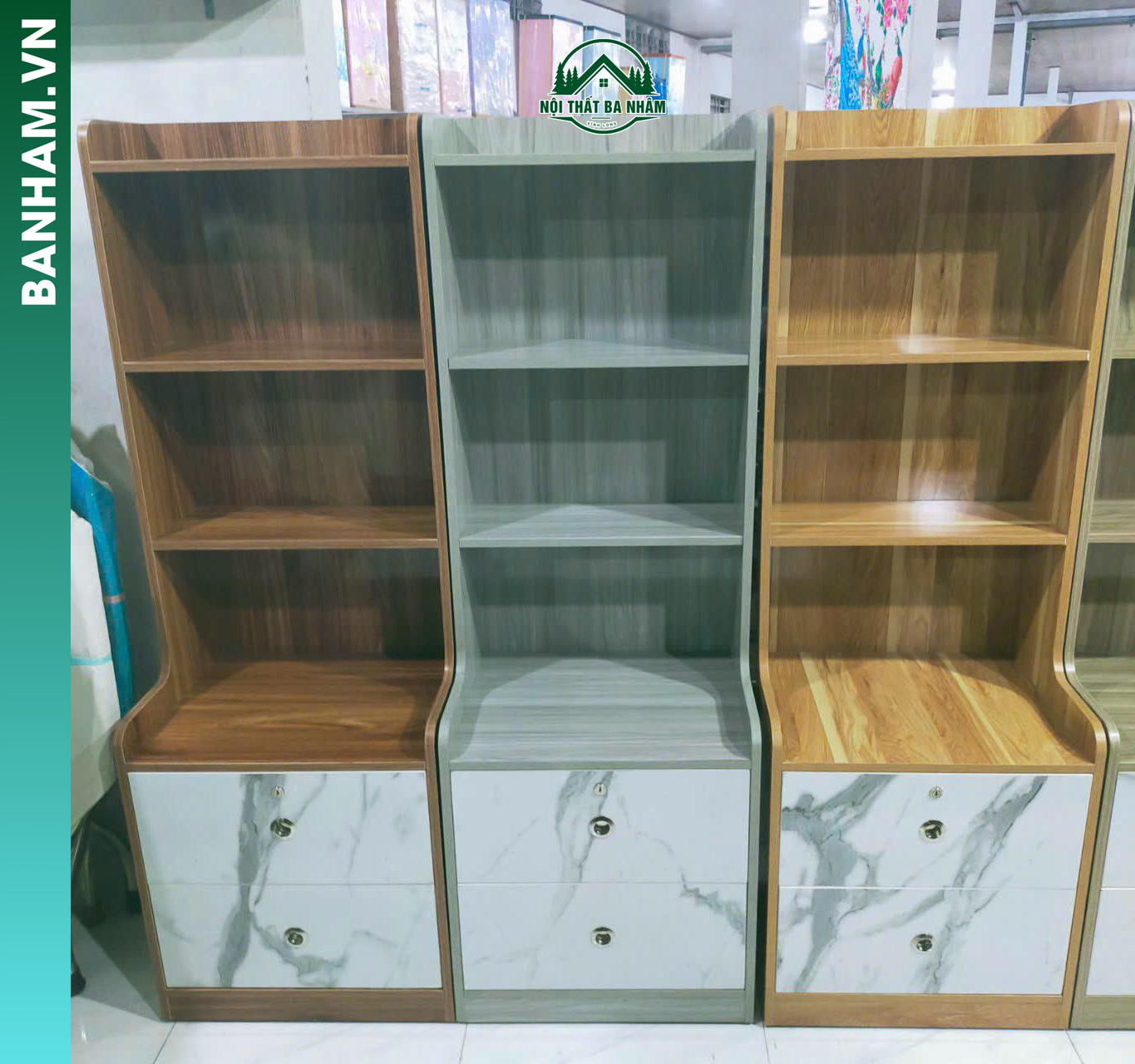 Kệ sách liền tủ ngăn kéo hiện đại