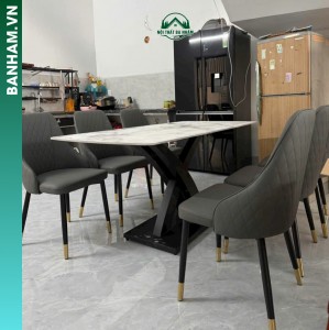 Bàn ăn Cao Cấp chân sắt mặt đá