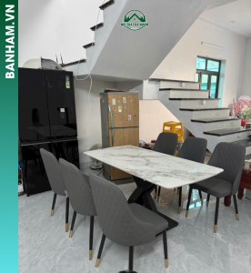 Bàn ăn Cao Cấp chân sắt mặt đá