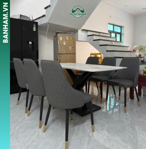 Bàn ăn Cao Cấp chân sắt mặt đá