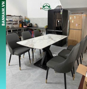 Bàn ăn Cao Cấp chân sắt mặt đá