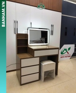Bàn trang điểm vân gỗ gương LED kệ hông 4 ngăn kéo Bến Tre