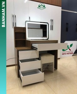 Bàn trang điểm vân gỗ gương LED kệ hông 4 ngăn kéo Bến Tre