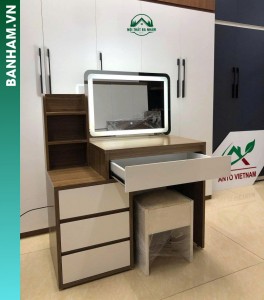 Bàn trang điểm vân gỗ gương tròn LED 4 ngăn kéo Bến Tre