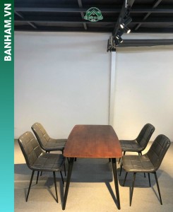 Bộ bàn ăn 4 ghế mặt gỗ chân sắt Bến Tre