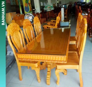 Bộ bàn ăn gỗ tự nhiên mặt kính