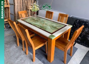 Bộ bàn ăn mặt đá 6 ghế gỗ sồi tại Bến Tre