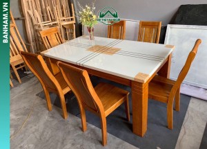 Bộ bàn ăn mặt đá 6 ghế gỗ sồi tại Bến Tre