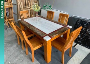 Bộ bàn ăn mặt đá 6 ghế gỗ sồi tại Bến Tre