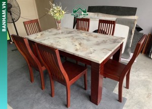 Bộ bàn ăn mặt đá 6 ghế gỗ tự nhiên tại Bến Tre