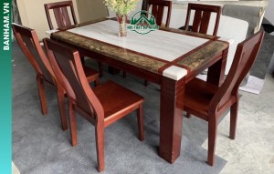 Bộ bàn ăn mặt đá 6 ghế gỗ tự nhiên tại Bến Tre