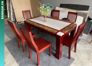 Bộ bàn ăn mặt đá 6 ghế gỗ tự nhiên tại Bến Tre