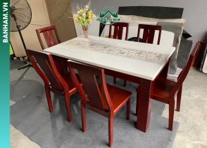 Bộ bàn ăn mặt đá 6 ghế gỗ tự nhiên tại Bến Tre