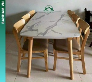 Bộ bàn ăn mặt đá vân mây 4 ghế tại Bến Tre
