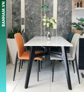 Bộ bàn ăn mặt đá vân mây chân trụ hiện đại Bến Tre