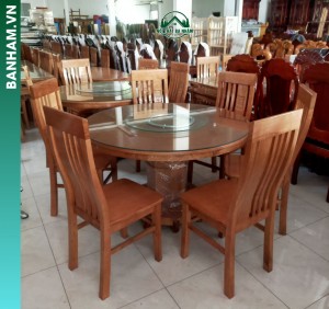 Bộ bàn ăn tròn gỗ mặt kính Bến Tre