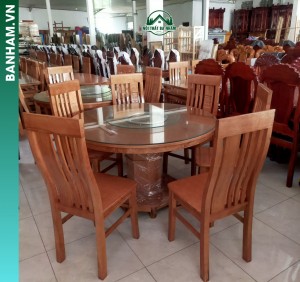 Bộ bàn ăn tròn gỗ mặt kính Bến Tre