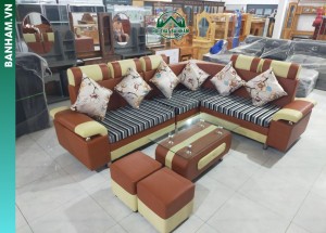 Bộ sofa góc chữ L da phối nâu kem kèm bàn trà Bến Tre