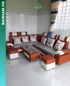 Bộ sofa góc chữ L hiện đại phối xám trắng Bến Tre