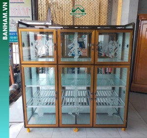 Tủ chén nhôm kính 6 cánh