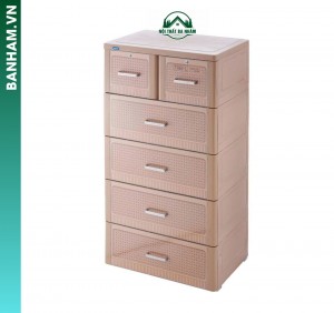 Tủ nhựa 5 tầng giả mây màu nâu sữa Bến Tre
