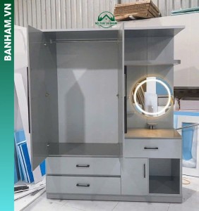 Tủ quần áo 2 cánh nhựa bàn trang điểm LED Bến Tre