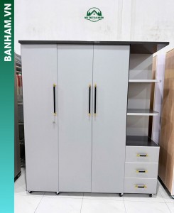 Tủ quần áo 3 cánh kèm kệ trang trí hiện đại tại Bến Tre