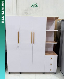Tủ quần áo 3 cánh kết hợp kệ trang trí hiện đại tại Bến Tre