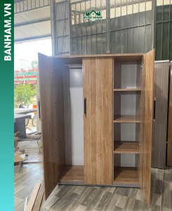 Tủ quần áo 3 cánh nhựa vân gỗ ngăn kệ Bến Tre