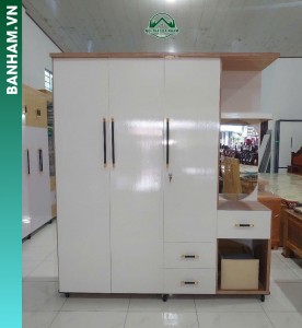 Tủ quần áo 3 cánh trắng bàn trang điểm 3 ngăn kéo Bến Tre