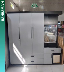 Tủ quần áo 3 cánh trắng đen bàn trang điểm 2 ngăn kéo Bến Tre