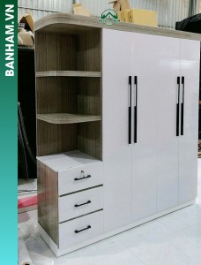 Tủ quần áo 3 cánh trắng kệ hông 3 ngăn kéo Bến Tre