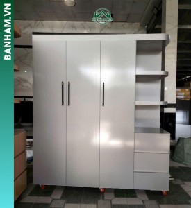 Tủ quần áo 3 cánh trắng kệ hông 3 ngăn kéo Bến Tre