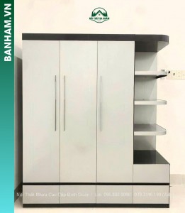 Tủ quần áo 3 cánh trắng kệ hông 3 ngăn kéo Bến Tre