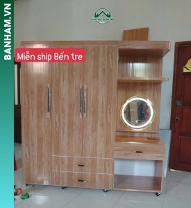 Tủ quần áo 3 cánh vân gỗ bàn trang điểm LED Bến Tre