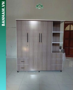 Tủ quần áo 3 cánh vân gỗ sọc kệ hông Bến Tre