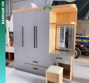 Tủ quần áo 3 cánh xám bàn trang điểm 2 ngăn kéo Bến Tre
