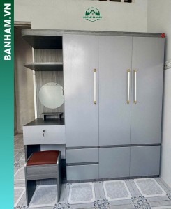 Tủ quần áo 3 cánh xám bàn trang điểm 4 ngăn kéo Bến Tre