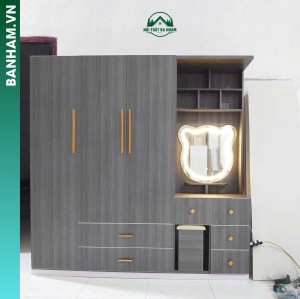 Tủ quần áo 3 cánh xám bàn trang điểm LED 5 ngăn kéo Bến Tre
