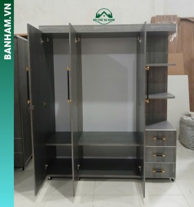 Tủ quần áo 3 cánh xám kệ hông 3 ngăn kéo Bến Tre