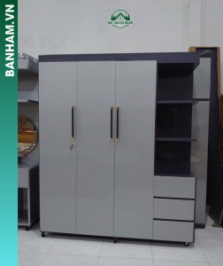 Tủ quần áo 3 cánh xám kệ hông 3 ngăn kéo Bến Tre