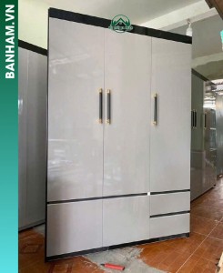 Tủ quần áo 3 cánh xám kệ hông cong Bến Tre