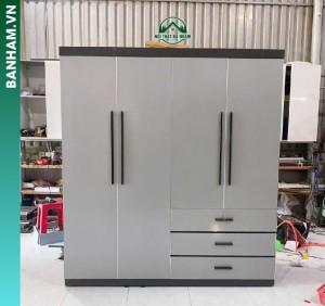 Tủ quần áo 4 cánh màu xám 3 ngăn kéo Bến Tre