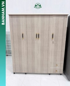 Tủ quần áo 4 cánh nhựa cao cấp vân gỗ sáng hiện đại tại Bến Tre