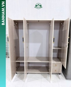 Tủ quần áo 4 cánh nhựa cao cấp vân gỗ sáng hiện đại tại Bến Tre