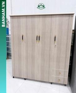 Tủ quần áo 4 cánh nhựa cao cấp vân gỗ sáng hiện đại tại Bến Tre