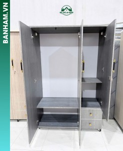 Tủ quần áo 4 cánh nhựa cao cấp vân xám hiện đại tại Bến Tre
