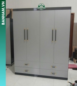 Tủ quần áo 4 cánh nhựa màu xám phối đen Bến Tre