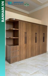 Tủ quần áo 4 cánh nhựa vân gỗ kệ hông Bến Tre
